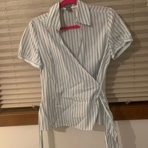 Blue and white striped Ann Taylor wrap shirt size8